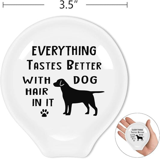 Ceramic Coffee Spoon Rest - Labrador Dog Hair Pattern - Black/White - CH Model