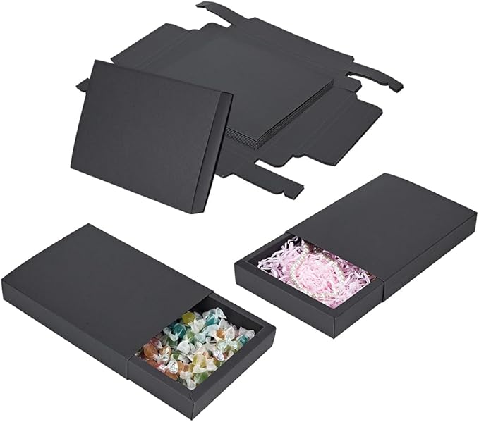 BENECREAT 10 Pack Kraft Paper Drawer Box 20x15x3cm Black Soap Jewelry Candy Treat Snacks Boxes Small Gift Boxes for Valentine's Day Wedding Party Favors, Gift Packaging