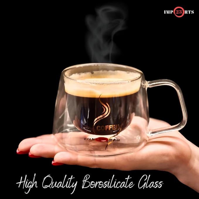 6.7oz. Double Wall Glass Coffee Mugs. Double-Walled Cappuccino, Espresso Cups Gift Set of 2