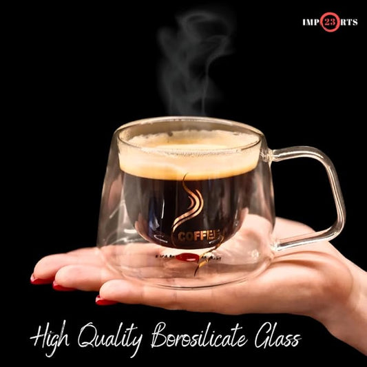 6.7oz. Double Wall Glass Coffee Mugs. Double-Walled Cappuccino, Espresso Cups Gift Set of 2