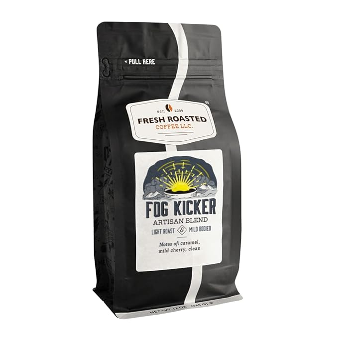 Fresh Roasted Coffee, Fog Kicker, 12 oz, Light Roast, Kosher, Whole Bean