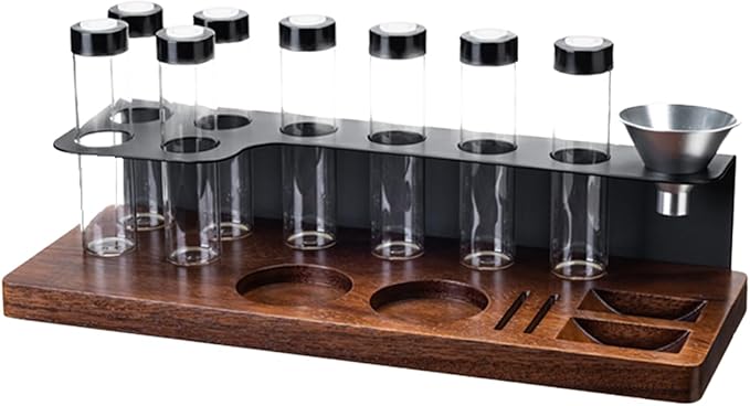 8-Piece Vacuum Coffee Canister Set with Wooden Storage Stand – Airtight Jars + Funnel for Coffee Enthusiasts & Home Cafés | Countertop Bean/Tea Freshness Organizer