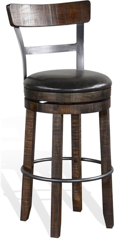 Pemberly Row Set of 3 Wood Bar Unit and 2 Swivel Barstool with Back - Dark Brown