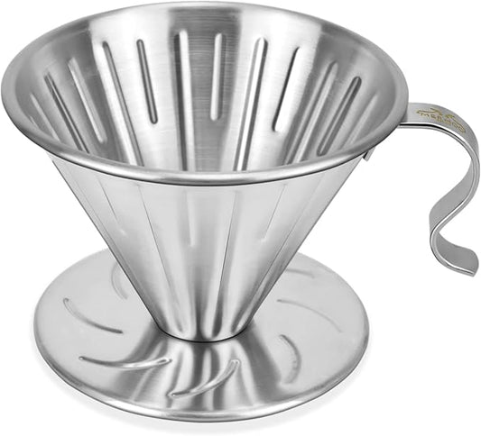 MERMOO YILAN Pour Over Coffee Dripper Stainless Steel Metal Reusable Cone Coffee Filter Slow Brewing Accessories for Home Cafe Restaurants(L)