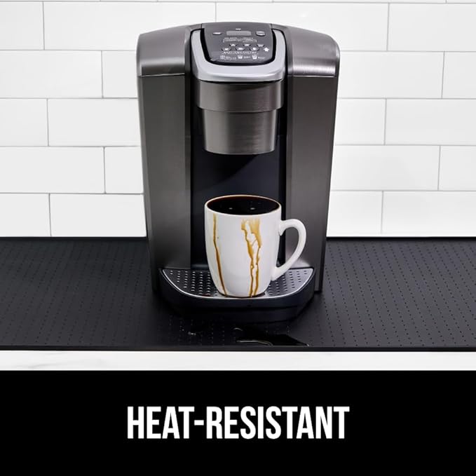 GORILLA GRIP Silicone Coffee Mat, 18x28, Espresso Machine Bar Accessories, Keep Kitchen Counters Clean, Stays in Place, Waterproof and Heat Resistant Dish Drying Mats, Home Decor Essentials, Black