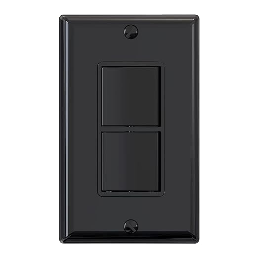 ELEGRP Decorator Double Rocker Light Switch, Two Single Pole Electrical Paddle, 15A 120V, In-Wall On/Off, Self-grounding, Wall Plate Included, UL Listed (1 Pack, Glossy Black)