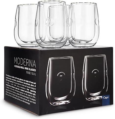 Ozeri Moderna Artisan Series Double Wall Insulated 10 oz Wine Glasses, Set of 4