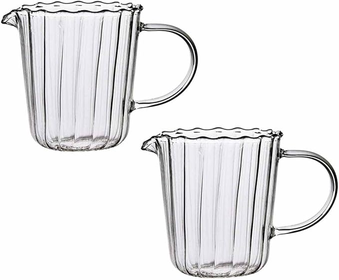CHOOLD Elegant Wave Shaped Clear Glass Creamer Pitcher - Milk Creamer Jug for Kitchen, Set of 2, 8.5 oz