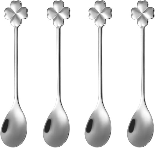 Stainless Steel Coffee Dessert Spoon, Cute Demitasse Spoon for Stirring, Creative Flower Sugar Spoon, 4 Pieces