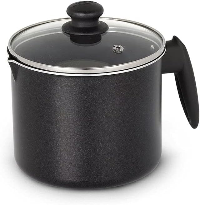 Universal (51 Oz - 1.6 Quart) Non-stick Milk Pitcher with Glass Lid, Aluminum Frothing Jug
