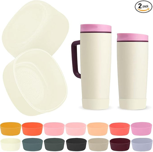 2pcs Silicone Boot for Owala SmoothSip Slider Coffee Tumbler 20oz 12oz, Anti-Slip Sleeve for Travel Coffee Mug, Protective Accessories for Owala BPA Free (Daybreak White)