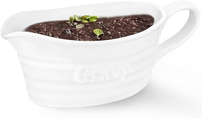 Qlans Large 18 Oz eramic Gravy Boat, with Big Dripless Lip Spout,，Serving Dispenser, Porcelain Pitcher for Sauces, Dressings and Creamer, Large Handle, Microwave and Dishwasher Safe,