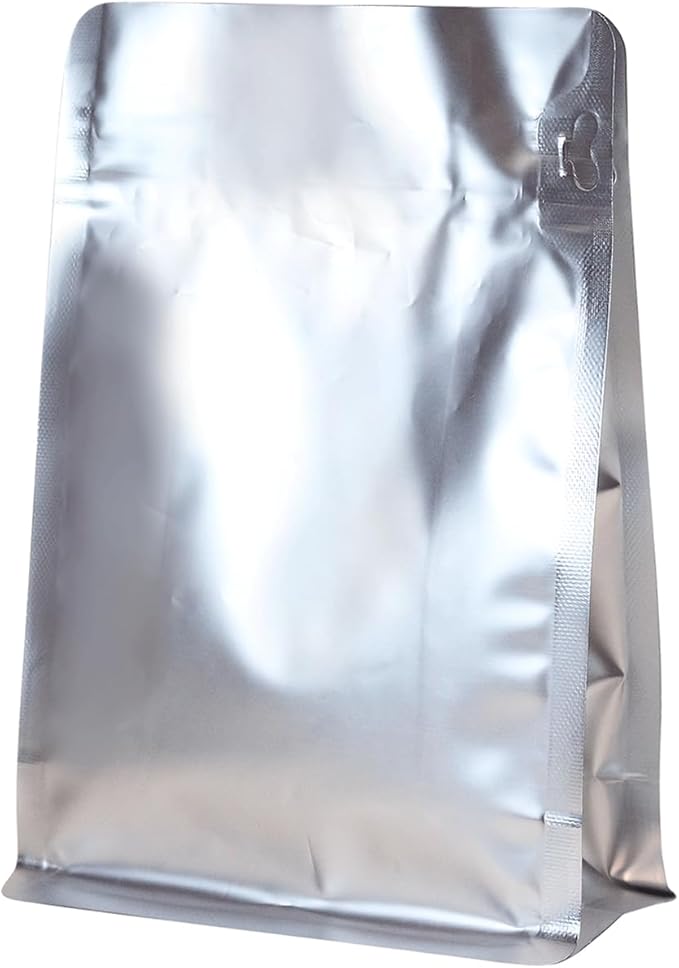 110 Pack High Barrier Stand-Up Coffee Bean Bags with Vented Valve, Matte Metallic, Heat-Sealable and Resealable Solid Color Pouches for Food Storage (5.1 * 8 inch,1/2 lb,8 oz,Silver)