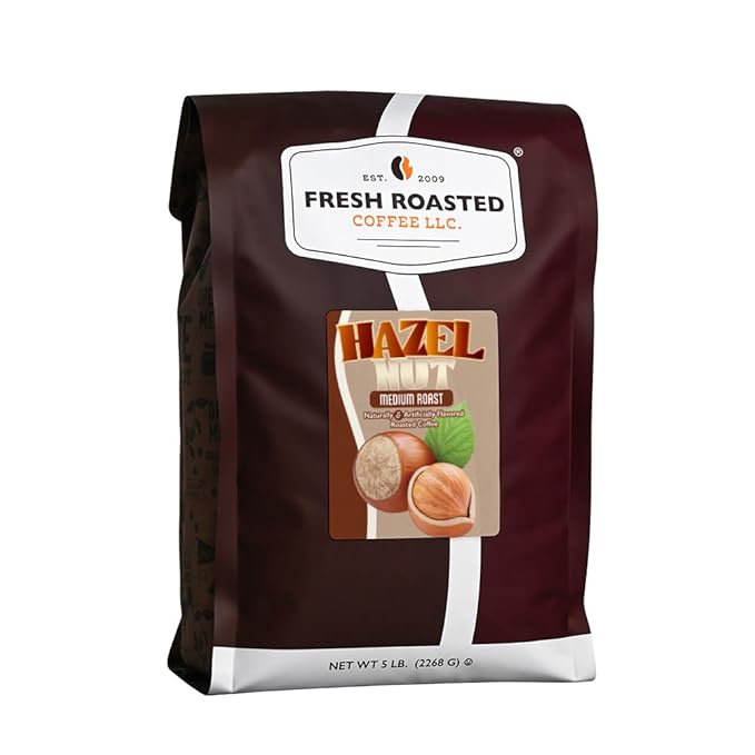 Fresh Roasted Coffee, Hazelnut Flavored Coffee, 5 lb (80 oz), Medium Roast, Kosher, Ground