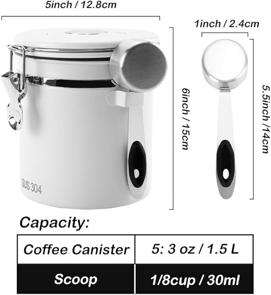 Coffee Canister with Airtight Lids, DSIOHFEI 18oz Stainless Steel Kitchen Food Storage Container for Coffee Beans, Grounds, Sugar, Flour, Tea, with Scoop and Date Tracker, Coffee Bar Decor Accessories
