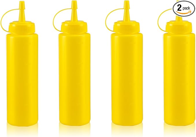 Squeeze Bottles for Sauces,Leak-Proof Condiment Dispenser, BPA-Free Kitchen Restaurant Squeeze Bottle Set with Wide Mouth for Ketchup, Mustard,Syrup,Dressings (Yellow, 4Pack-8oz(200ml))