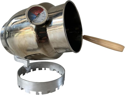 SA&MC Hand-Crank Coffee Roaster Machine Stainless Steel with Thermometer, Large Opening for Easy Observation of Roasting Level, Compatible with Home Gas Stoves and Grills, No Electricity Required.