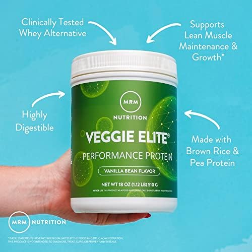 MRM Veggie Elite Performance Protein - Vanilla Bean, Plant-Based Powder, 24g Protein per Serving with BCAAs & Digestive Enzymes, Clinically Tested - Vegan, Gluten-Free - 30 Servings