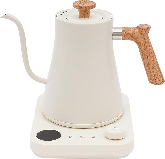 Gooseneck Electric Kettle, ±1℉ Temperature Control, Stainless Steel Inner, Quick Heating, Keep Warm Function & LED Display, for Pour Over Coffee, Brew Tea, Boil Hot Water, 0.9L (White)