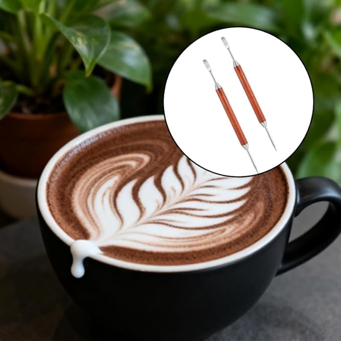4Pcs Latte Art Pen - Stainless Steel Double Ended Barista Tools with Wood Handle for Creating Art in Home Kitchens and Coffee Design