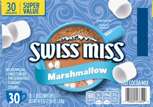 Swiss Miss Chocolate Hot Cocoa Mix With Marshmallows, Hot Cocoa Bar Supplies, 1.38 oz., Envelopes (Pack of 60)