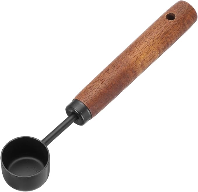 uxcell Measuring Spoon, 5ml Stainless Steel Coffee Scoop Spoon with with Wood Handle for Ground Coffee Tea Sugar Cooking Baking, Black