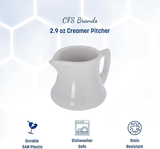 Carlisle FoodService Products Creamer Pitcher for Restaurant and Kitchen, Plastic, 3 Ounces, White
