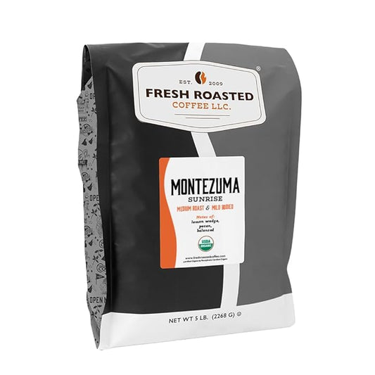 Fresh Roasted Coffee, Organic Montezuma Sunrise| USDA Organic, Kosher | Medium Roast 5 lb (80 oz) Whole Bean