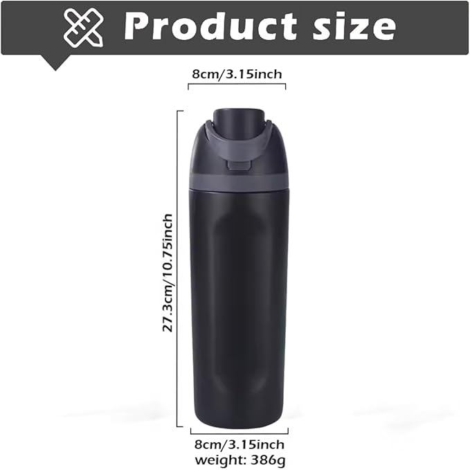 DUTHINGS Insulated Stainless Steel Water Bottle with Straw, 24 oz – Leakproof, BPA-Free Reusable Sports & Travel Bottle with Replacement Straw and Cleaning Brush (Black)