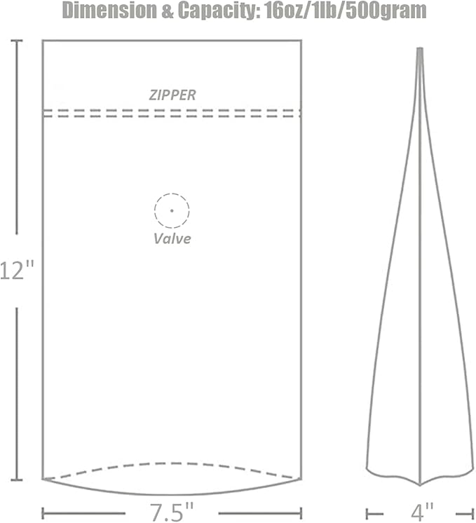 16 Ounce 50 Pieces Coffee Bags with Ziplock - High Barrier Natural Kraft Paper Stand up Coffee Pouches with Air Release/One Way Degassing Valve & Reusable Zipper (50, 16oz/1lb/500gm)