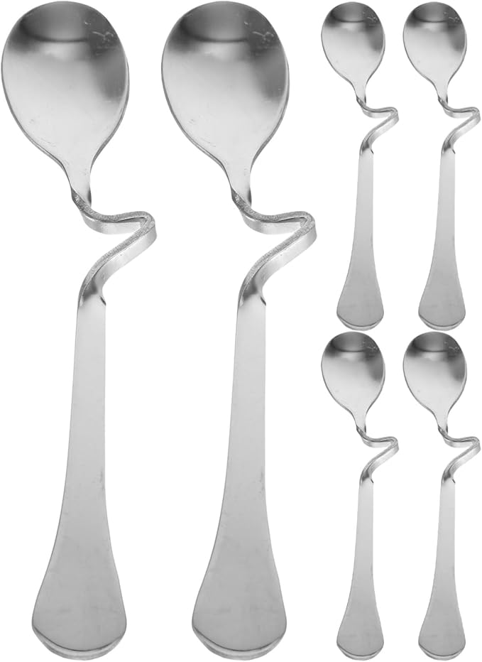 6pcs Stainless Steel Espresso Spoon with Curved Handle Honey Milk Coffee Mixing Spoons Dessert Spoons for Specialty Ice Cream Appetizer S Scooper