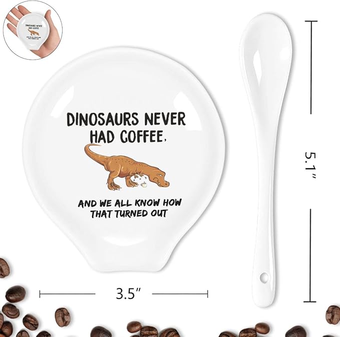 Funny Coffee Quote Dinosaurs Never Had Coffee Ceramic Coffee Spoon Holder-Coffee Spoon Rest -Coffee Station Decor Coffee Bar Accessories-Coffee Lovers Gift for Women and Men