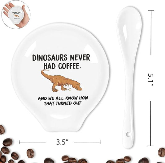 Funny Coffee Quote Dinosaurs Never Had Coffee Ceramic Coffee Spoon Holder-Coffee Spoon Rest -Coffee Station Decor Coffee Bar Accessories-Coffee Lovers Gift for Women and Men