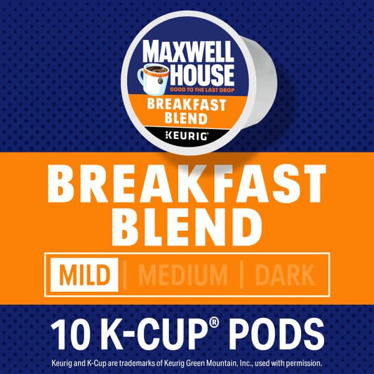 Maxwell House Breakfast Blend Mild Roast K-Cup Coffee Pods, 10 CT (Pack of 7)