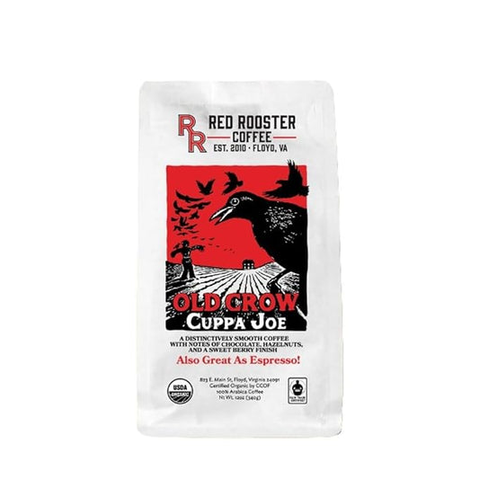 Organic Old Crow Cuppa Joe - Roasted by Red Rooster Coffee - Whole Bean Coffee - 12 Ounce Bag