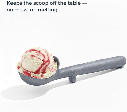 yuriya Aluminum Ice Cream Scoop, Heat-Conductive One-Piece Triggerless Scooper, Self-Standing Elevated Head, Ergonomic 7-Inch Handle, Matte Silver