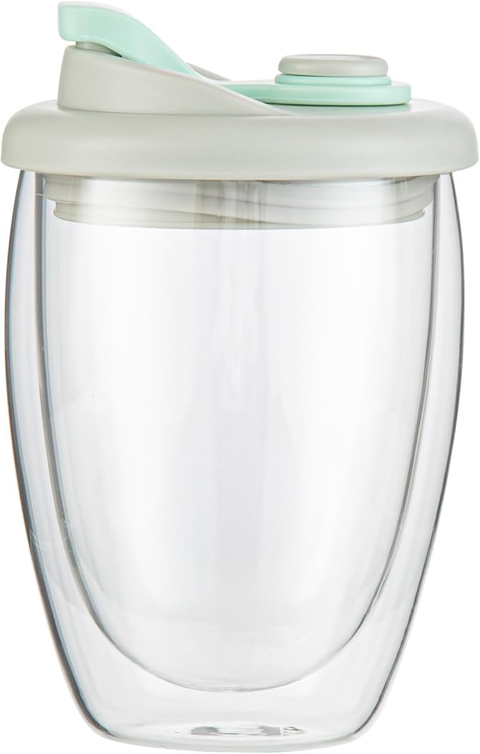 Restaurantware - Forma Professional 11.8 Ounce Insulated Travel Mug With Lid, 1 Double Wall Coffee Mug - Includes Lid, Reusable, Clear Borosilicate Glass Tumbler, Dishwashable, Microwavable