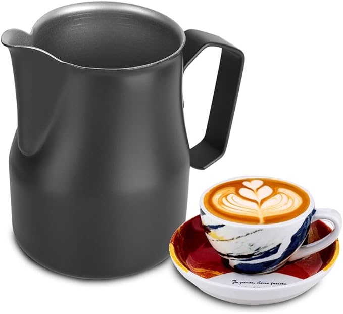 Milk Frothing Pitcher, 500ml/17.5oz Stainless Steel Espresso Steaming Pitcher Milk Steamer Cup Coffee Milk Hot Chocolate Cups