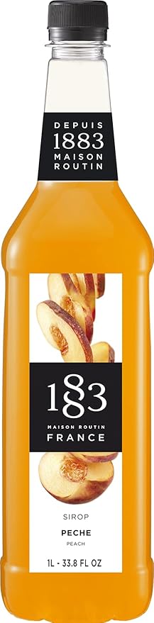 1883 Peach Syrup for Drinks, Made in France, 1 Liter Plastic Bottle