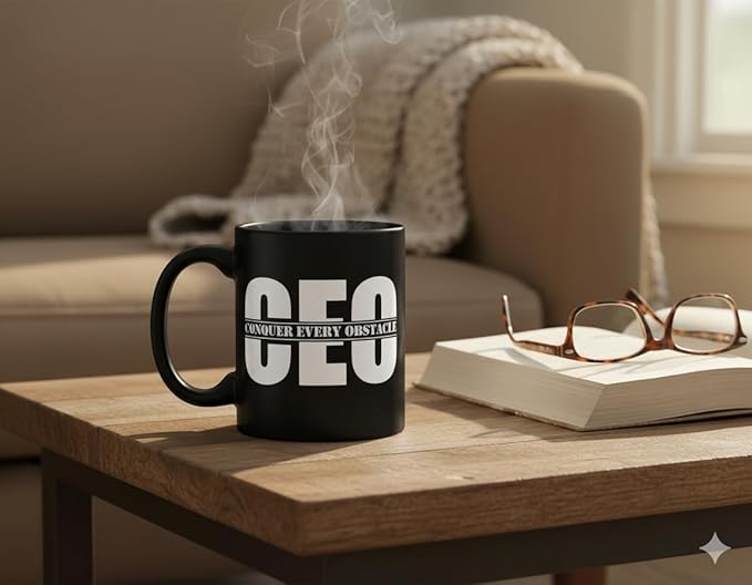 THE CEO Stylish Coffee Mug for Coffee Lovers - Premium Boss Mug with Gloss Finish - Premium Ceramic, Microwave Safe, 11oz Gift Mugs - Conquer Every Obstacle Ceo (Black)