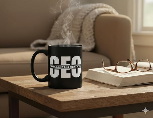 THE CEO Stylish Coffee Mug for Coffee Lovers - Premium Boss Mug with Gloss Finish - Premium Ceramic, Microwave Safe, 11oz Gift Mugs - Conquer Every Obstacle Ceo (Black)