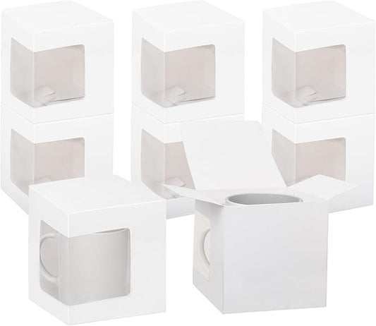 Klmnop 24 Pack Mug Boxes for Gifts, Coffee Mugs Gift Boxes for Blanks 11oz, 12oz, 15oz Mugs Gift Wrapping, Transparent Boxes for Sublimation Mugs Ceramic Coffee Cups(White)