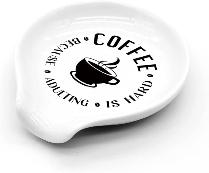 Funny Ceramic Coffee Spoon Rest Black and White - Coffee Station Decor & Gift for Men and Women