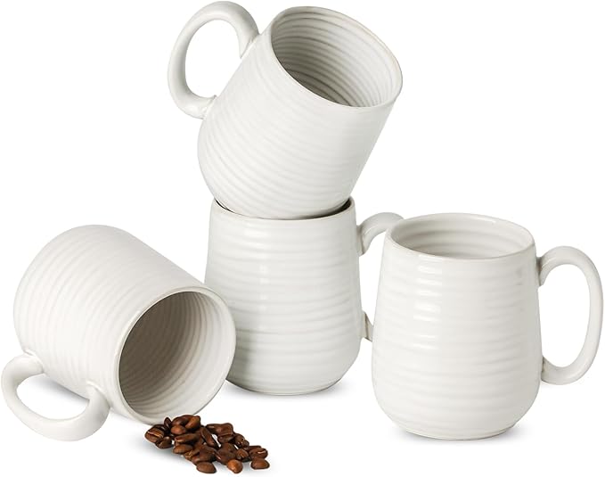 MEKY Coffee Mugs,15oz Ceramic Coffee Cups for Hot Tea, Cappuccino, Latte, Cocoa, Milk, Mug Set for Women and Men as Holiday Gifts, Dishwasher and Microwave Safe, Set for 4, Arctic White