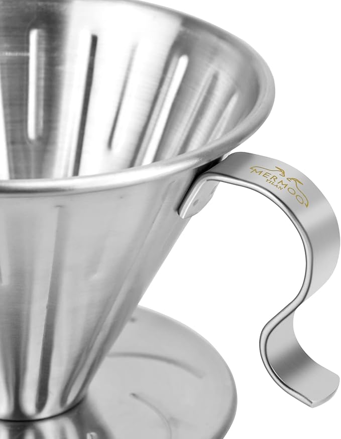 MERMOO YILAN Pour Over Coffee Dripper Stainless Steel Metal Reusable Cone Coffee Filter Slow Brewing Accessories for Home Cafe Restaurants(L)