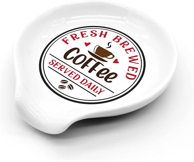 Funny Coffee Colored Pattern Ceramic Coffee Spoon Holder-Coffee Spoon Rest -Coffee Station Decor Coffee Bar Accessories-Coffee Lovers Gift for Women and Men (Fresh Brewed Coffee Served Daily)