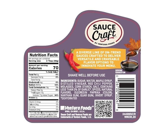 Sauce Craft Sweet & Spicy Maple Sauce, Glaze for Meats and Vegetables, Dipping Sauce for Appetizers and More, 0.5 Gallon