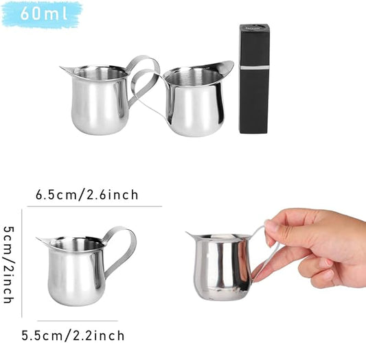Rolin Roly 2Pcs Milk Frothing Pitcher Stainless Steel 60ml Small Bell-Shaped Creamer Mini Coffee Jug for Barista Cappuccino Espresso Cups Latte Art Pitcher
