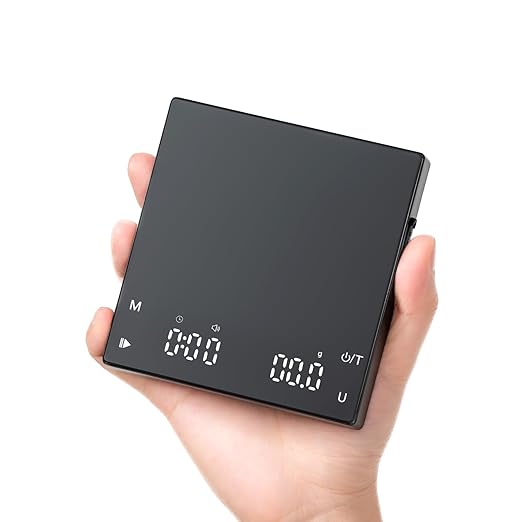 Meilen Mini Espresso Coffee Scale with Timer - 0.1g Precise, USB Rechargeable, 6 Weight Units, 2kg Digital Scale for Espresso, Pour Over, Drip, Kitchen (2kg Black 1 Pack)