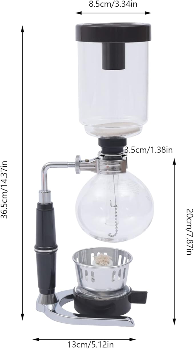 DYRABREST Siphon Syphon Coffee Maker, 3-Cup Coffee Syphon Tabletop Siphon (Syphon) Coffee Maker 360ml Borosilicate Tabletop Vacuum Coffee Maker for Home, Coffee Shops and Offices (360ml, Black)
